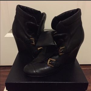 Authentic Chanel black leather bootie cc 39